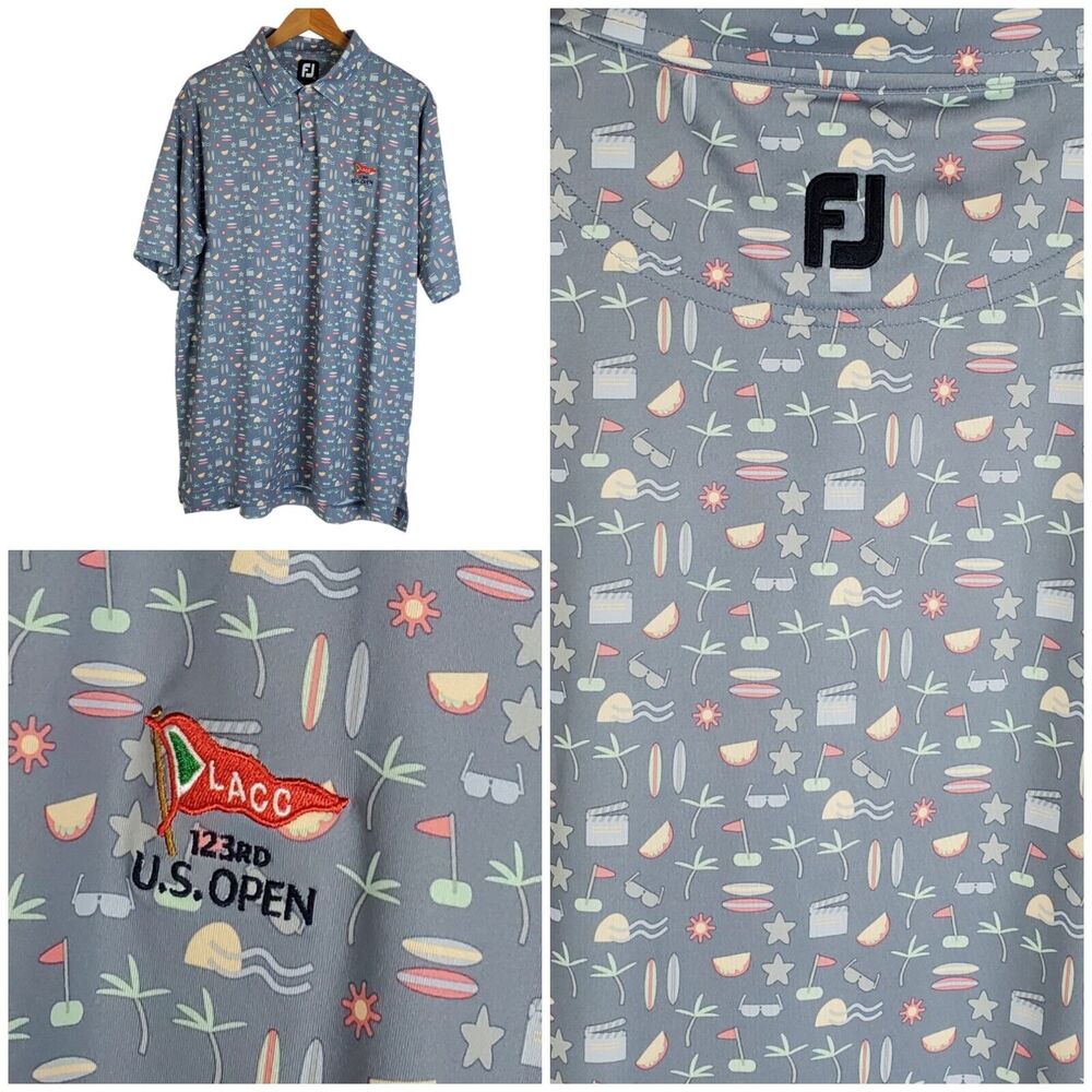 FootJoy Mens 2023 US Open Hollywood Print Lisle Polo XL Short Sleeve Golf Shirt
